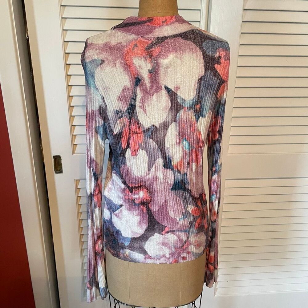 Anthropologie Floral Ribbed Mock Neck Sweater - Pink, Blue, White - Picture 8 of 11